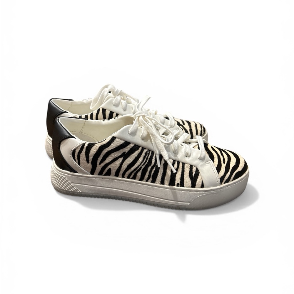 Zara Zebra Print Pony Hair Sneakers Black White Women EU 39